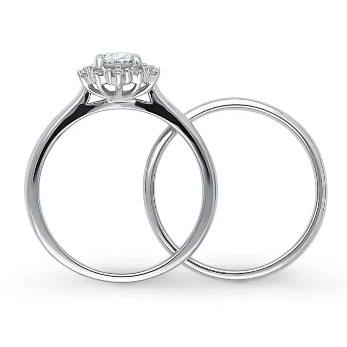 BERRICLE Rings Halo Art Deco Oval CZ Ring Set in Sterling Silver