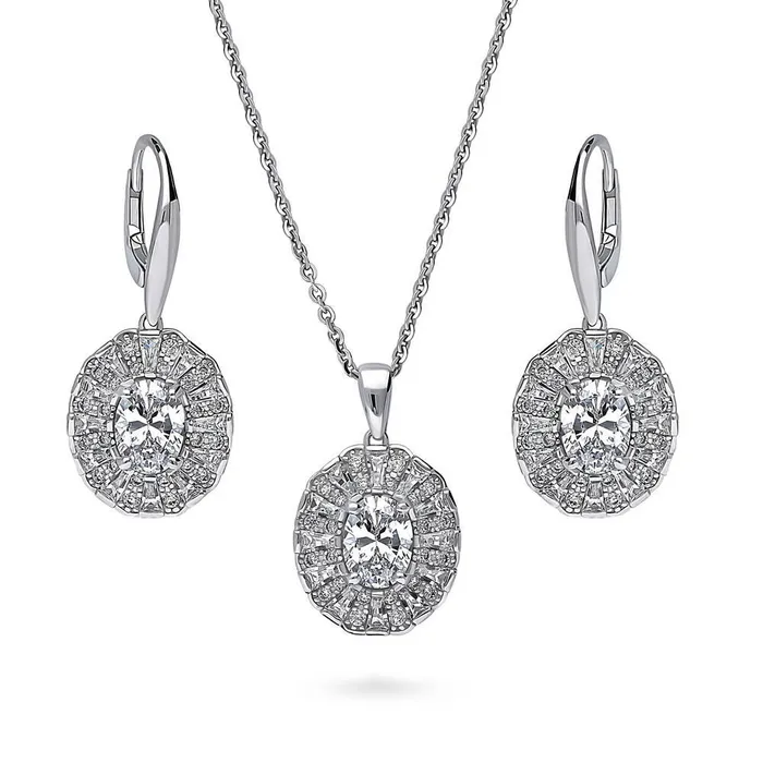 BERRICLE Rings Halo Art Deco Oval CZ Set in Sterling Silver