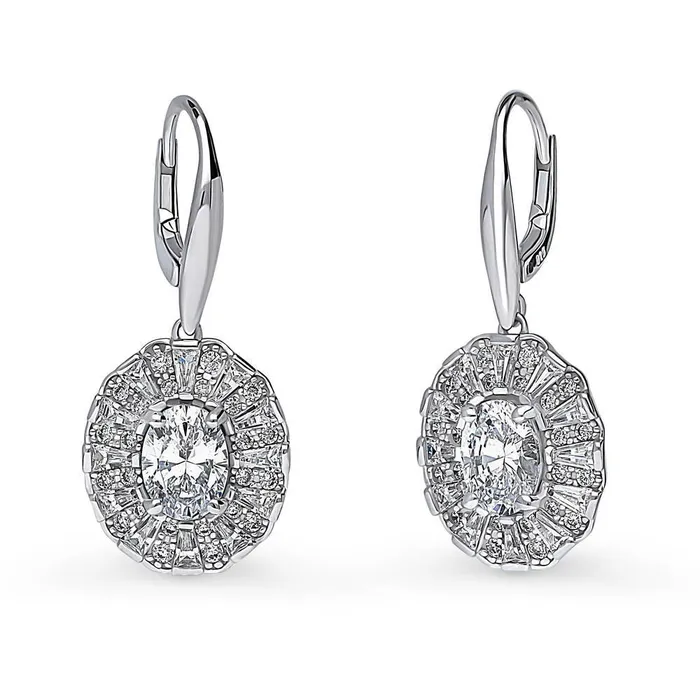 BERRICLE Rings Halo Art Deco Oval CZ Set in Sterling Silver