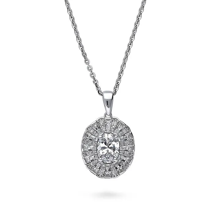 BERRICLE Rings Halo Art Deco Oval CZ Set in Sterling Silver
