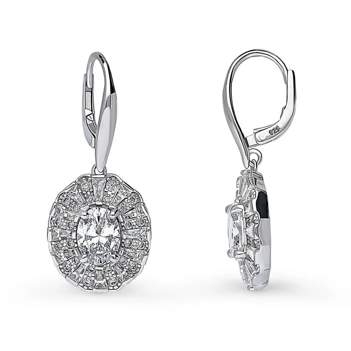 BERRICLE Rings Halo Art Deco Oval CZ Set in Sterling Silver