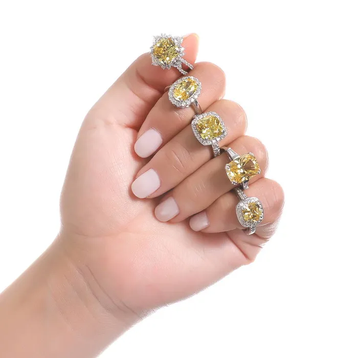 BERRICLE Rings Halo Canary Yellow Cushion CZ Ring in Sterling Silver