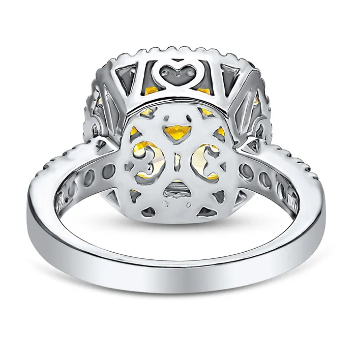 BERRICLE Rings Halo Canary Yellow Cushion CZ Ring in Sterling Silver