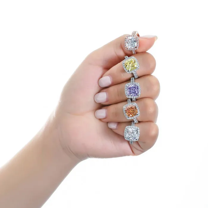 BERRICLE Rings Halo Canary Yellow Cushion CZ Ring in Sterling Silver