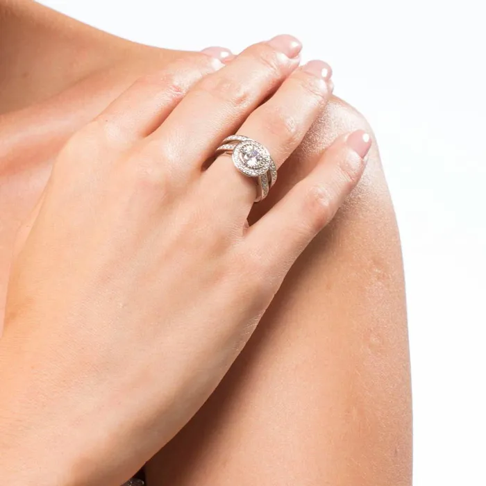 BERRICLE Rings Halo CZ Ring Set in Sterling Silver