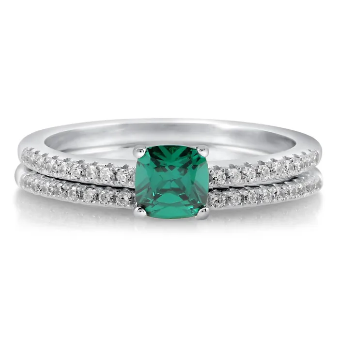 BERRICLE Rings Solitaire 06ct Green Cushion CZ Ring Set in Sterling Silver