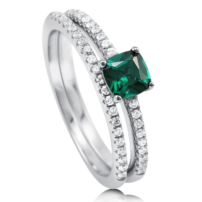 BERRICLE Rings Solitaire 06ct Green Cushion CZ Ring Set in Sterling Silver