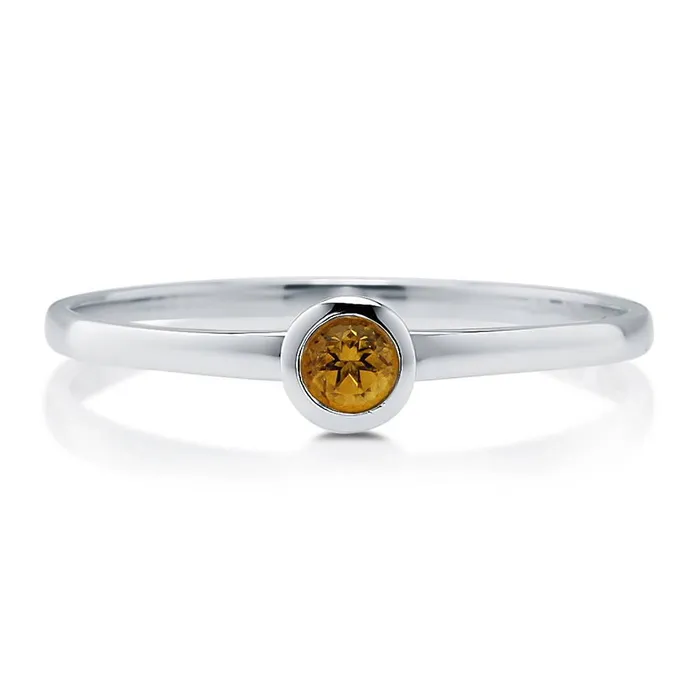 BERRICLE Rings Solitaire Bezel Gemstone Citrine Ring in 10K White Gold