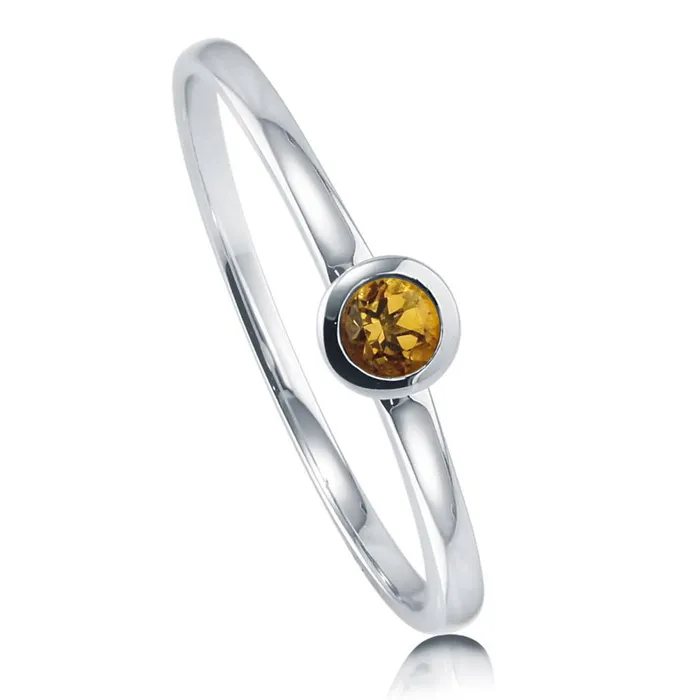BERRICLE Rings Solitaire Bezel Gemstone Citrine Ring in 10K White Gold