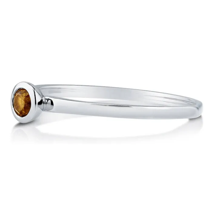 BERRICLE Rings Solitaire Bezel Gemstone Citrine Ring in 10K White Gold