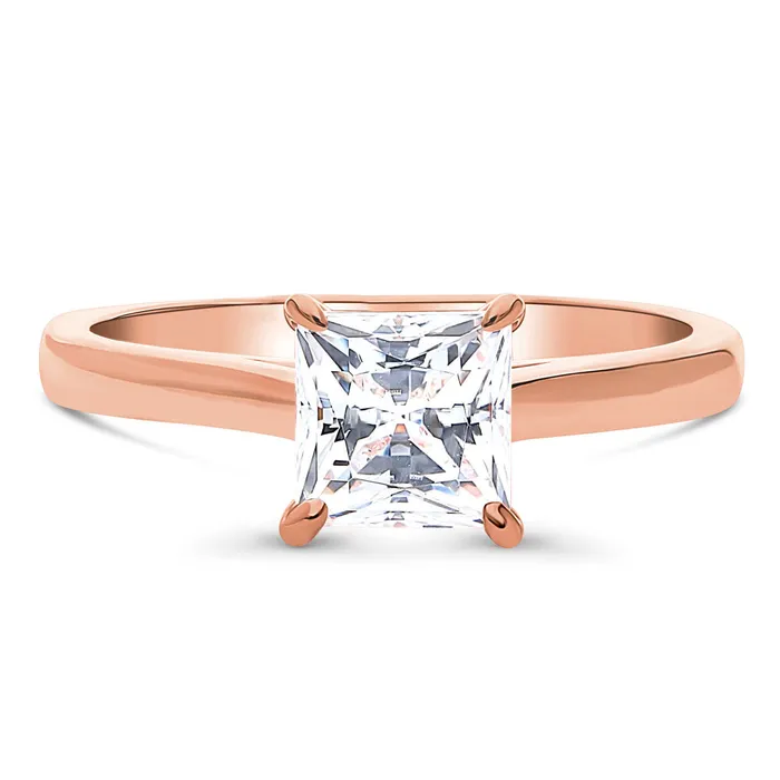 BERRICLE Rings Solitaire Princess CZ Ring in Rose Gold Plated Sterling Silver