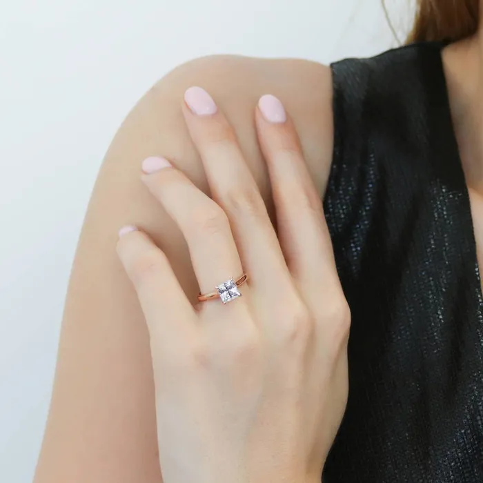 BERRICLE Rings Solitaire Princess CZ Ring in Rose Gold Plated Sterling Silver