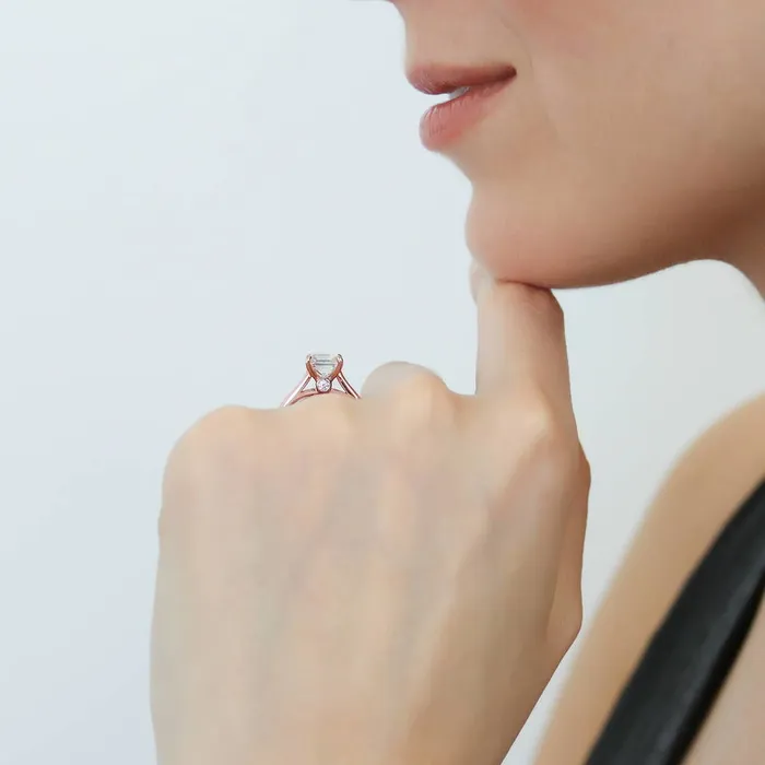 BERRICLE Rings Solitaire Princess CZ Ring in Rose Gold Plated Sterling Silver