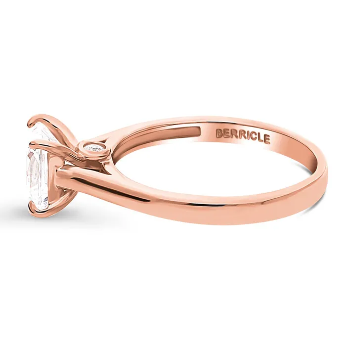 BERRICLE Rings Solitaire Princess CZ Ring in Rose Gold Plated Sterling Silver