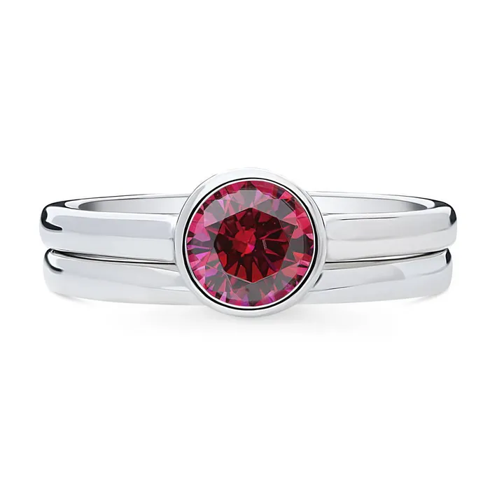 BERRICLE Solitaire 08ct Red Bezel CZ Ring Set in Sterling Silver Rings