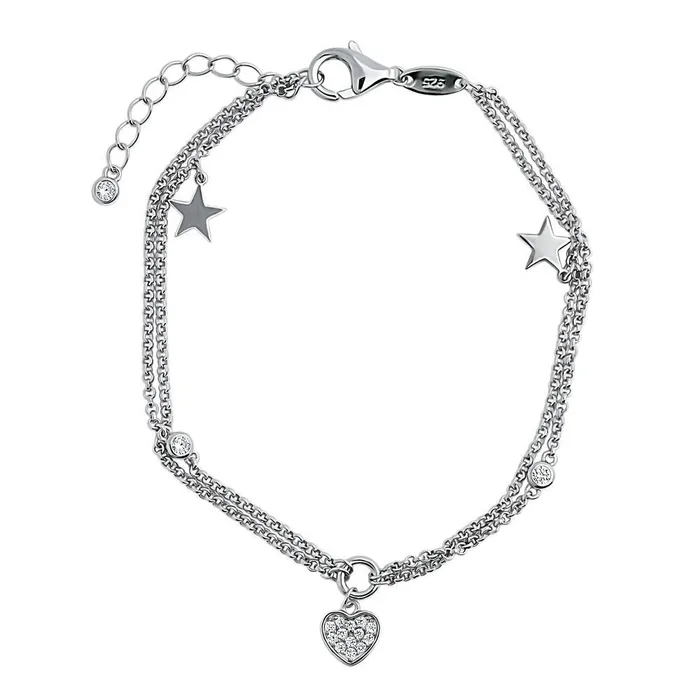 BERRICLE Star Heart CZ Charm Bracelet in Sterling Silver Bracelets