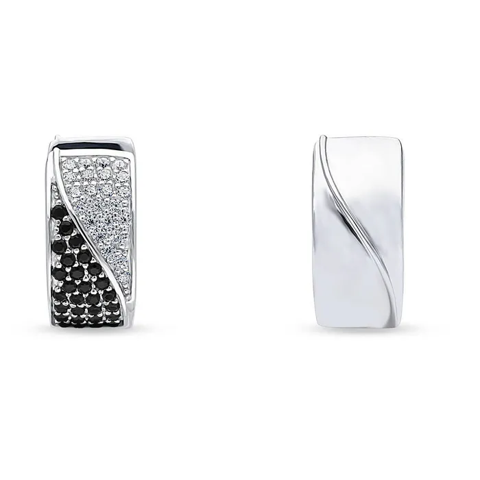 Black White CZ Small Huggie Earrings in Sterling Silver 058 BERRICLE Earrings