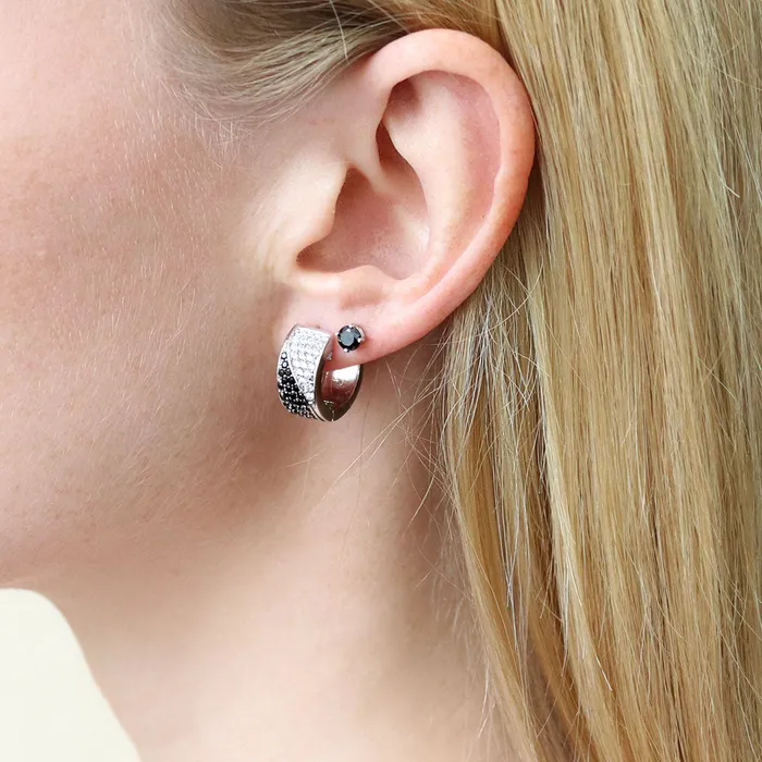 Black White CZ Small Huggie Earrings in Sterling Silver 058 BERRICLE Earrings