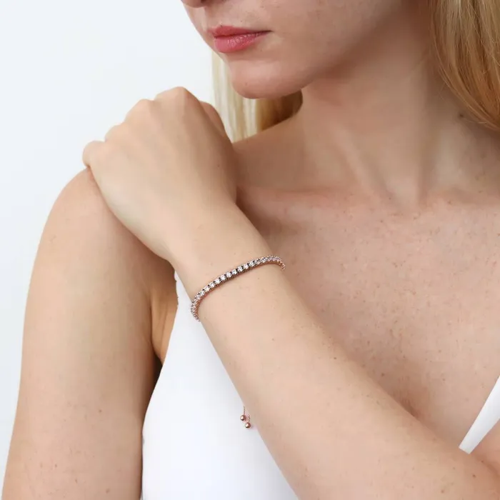 Bracelets Bar CZ Tennis Bracelet in Rose Gold Flashed Sterling Silver 610 BERRICLE