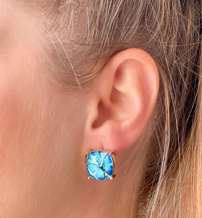 Butterfly Glass Stud Earrings Blue Prep Obsessed RNK Earrings