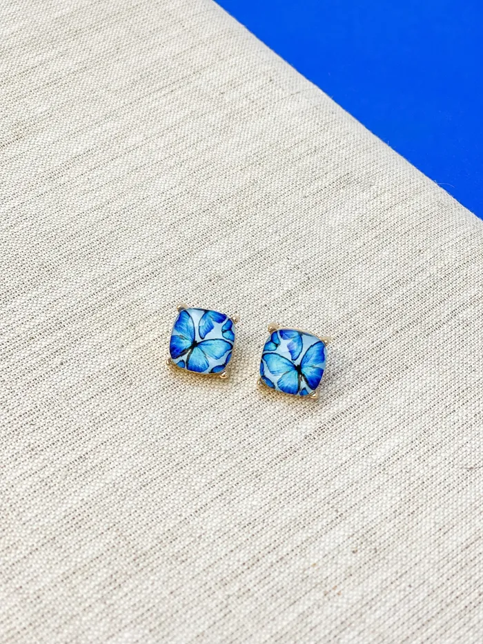 Butterfly Glass Stud Earrings Blue Prep Obsessed RNK Earrings