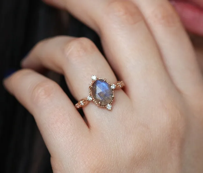Capucinne Arya Vintage Inspired Labradorite Ring Rings