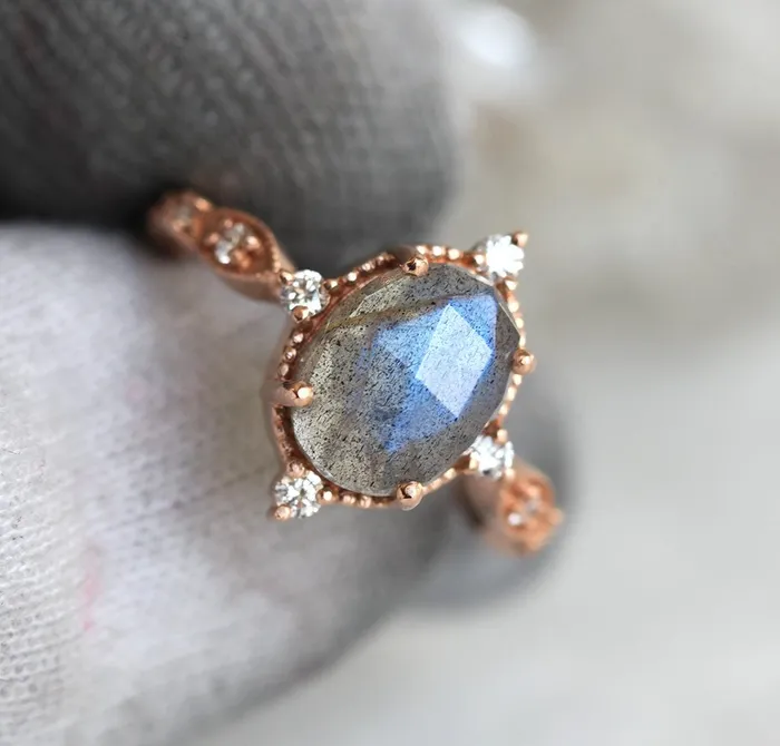 Capucinne Arya Vintage Inspired Labradorite Ring Rings