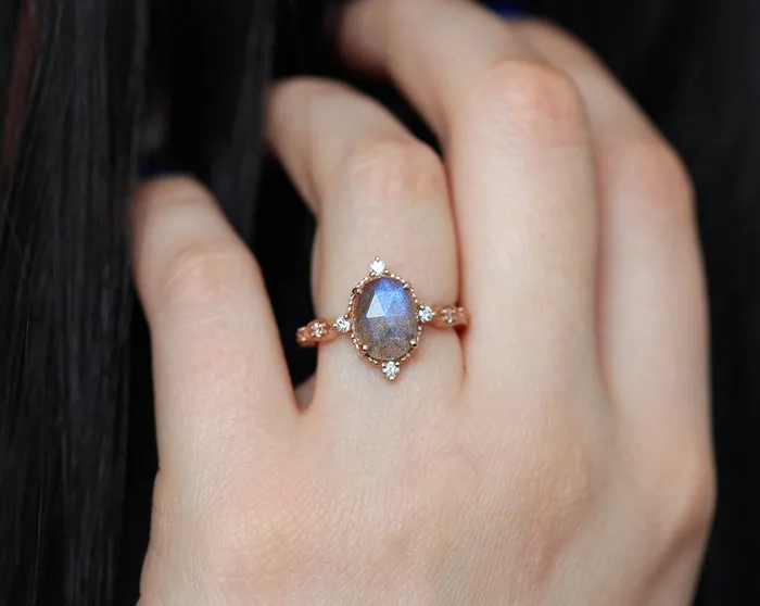 Capucinne Arya Vintage Inspired Labradorite Ring Rings