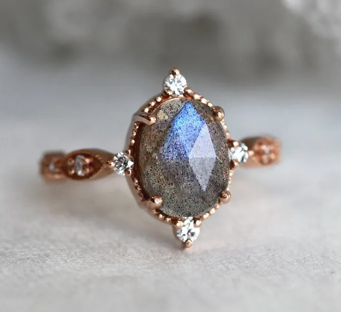 Capucinne Arya Vintage Inspired Labradorite Ring Rings