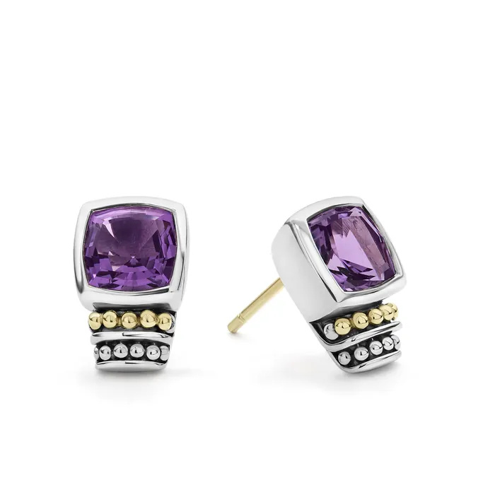 Caviar Color BezelSet Amethyst Stud Earrings Lagos Earrings