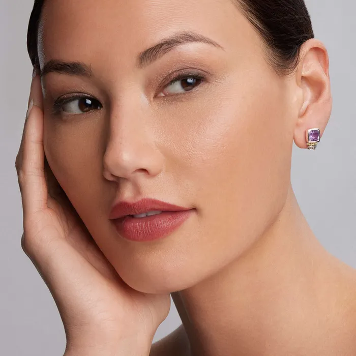 Caviar Color BezelSet Amethyst Stud Earrings Lagos Earrings Caviar Color BezelSet Amethyst Stud Earrings Lagos Earrings