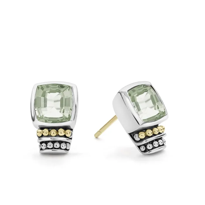 Caviar Color BezelSet Prasiolite Stud Earrings Lagos Earrings