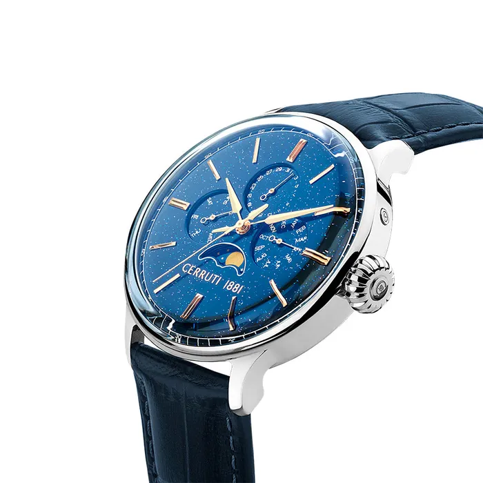 Cerruti 1881 Dervio Gents Blue Dial Silver Case Blue Leather Strap Watch with Blue Dial Cerruti Watches