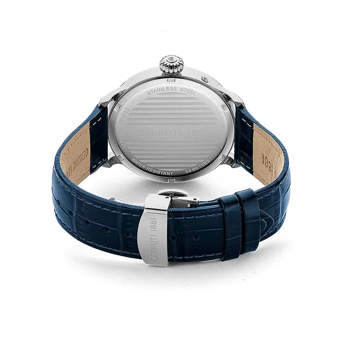 Cerruti 1881 Dervio Gents Blue Dial Silver Case Blue Leather Strap Watch with Blue Dial Cerruti Watches