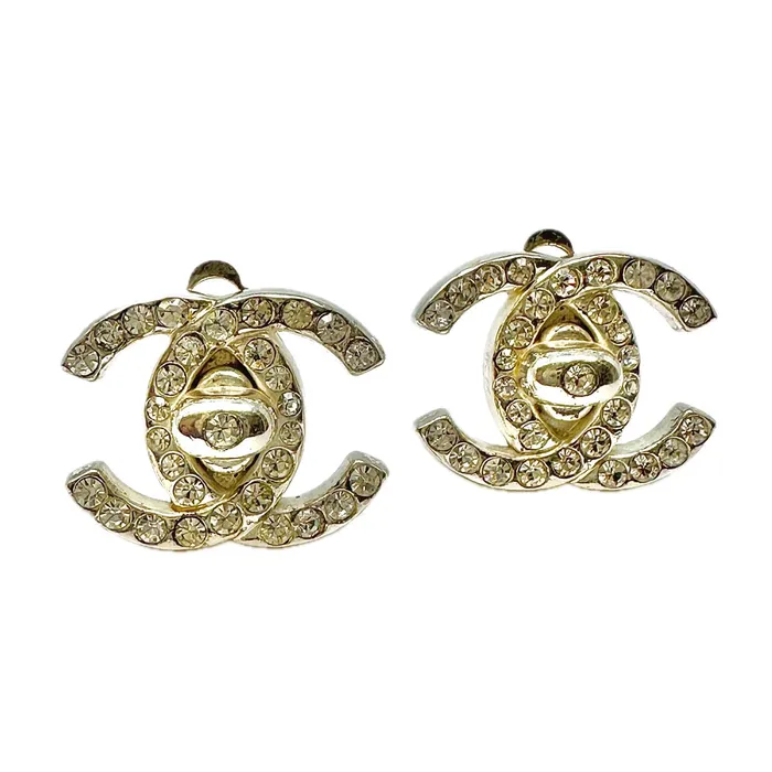 Chanel Vintage 1996 CC Rhinestone Turnlock Earrings Chanel Earrings