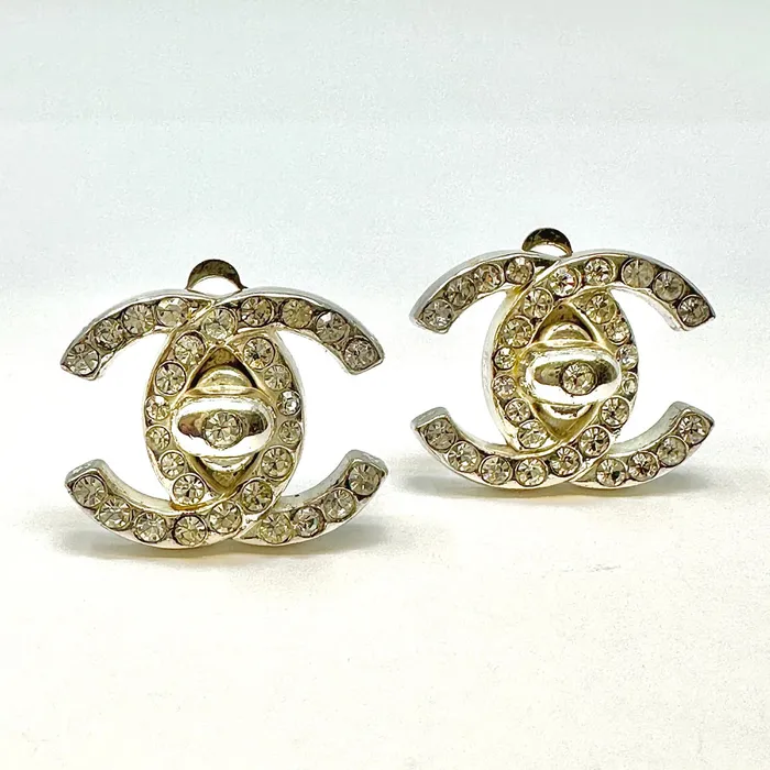 Chanel Vintage 1996 CC Rhinestone Turnlock Earrings Chanel Earrings