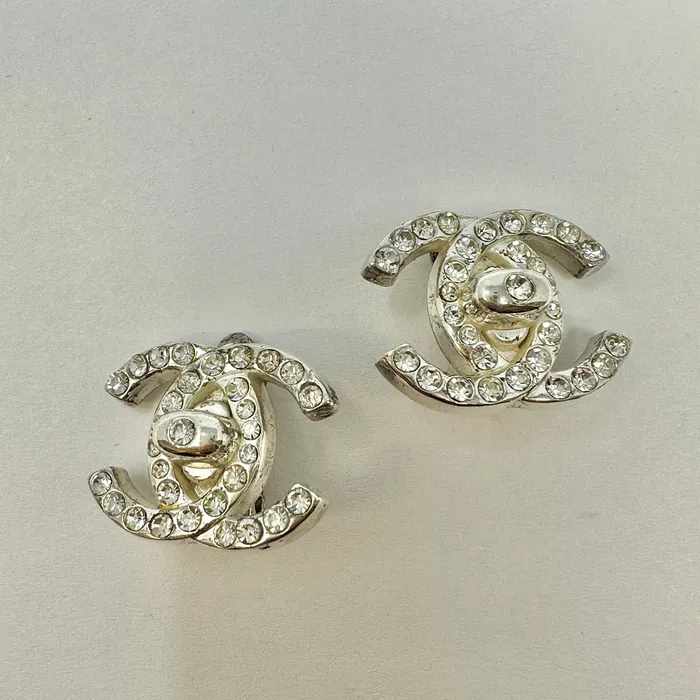 Chanel Vintage 1996 CC Rhinestone Turnlock Earrings Chanel Earrings
