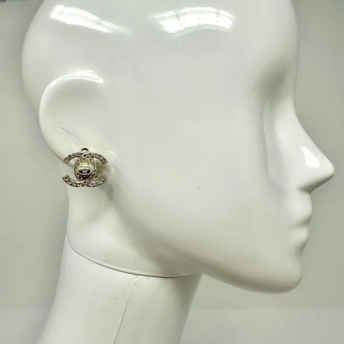 Chanel Vintage 1996 CC Rhinestone Turnlock Earrings Chanel Earrings