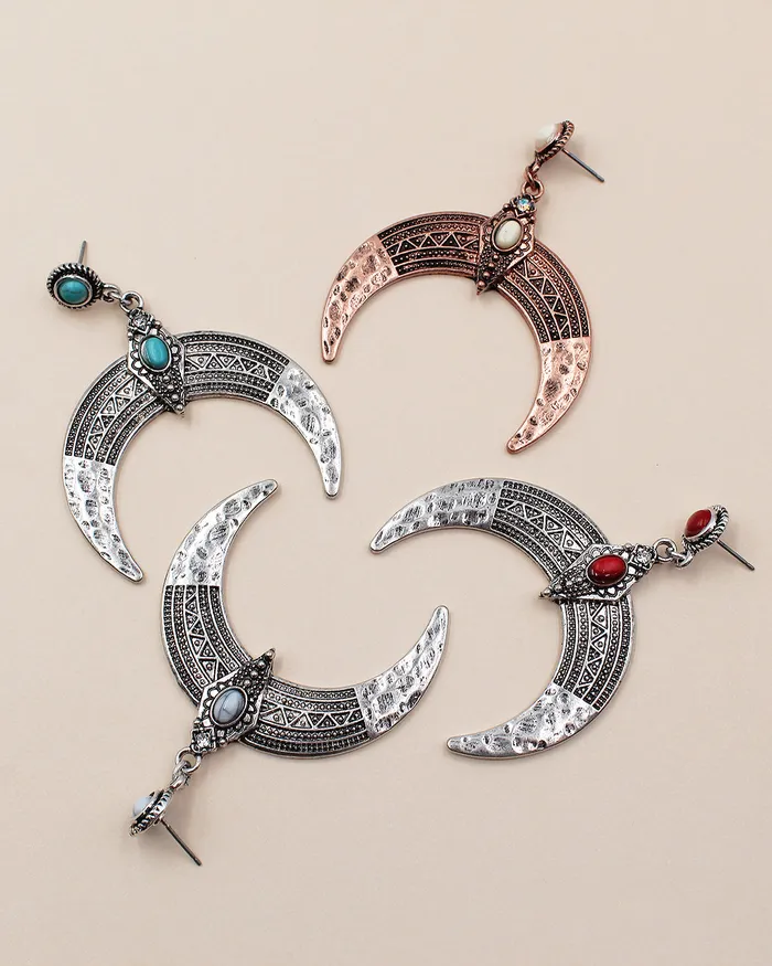 CHECK20241 Half Moon Shape Metal Earrings Earrings