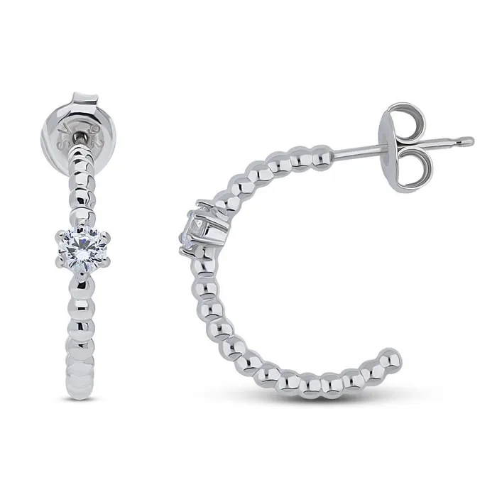 Earrings BERRICLE Bead Solitaire CZ Medium Hoop Earrings in Sterling Silver 075 Earrings BERRICLE Bead Solitaire CZ Medium Hoop Earrings in Sterling Silver 075