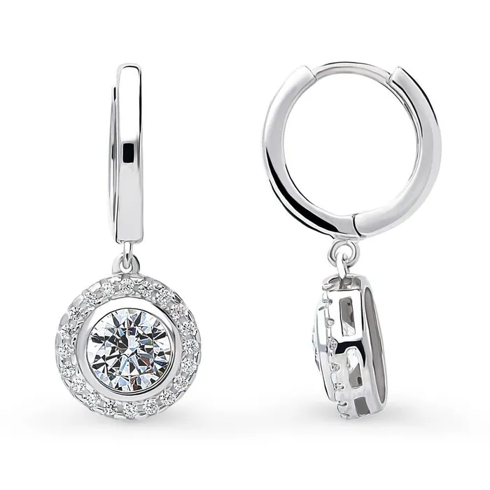 Earrings BERRICLE Halo CZ Dangle Earrings in Sterling Silver