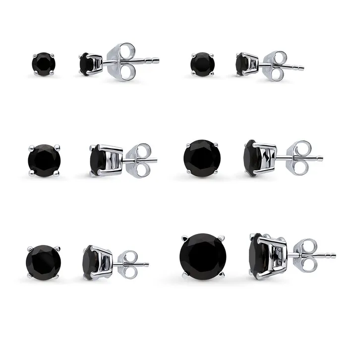 Earrings BERRICLE Solitaire Black CZ Stud Earrings in Sterling Silver