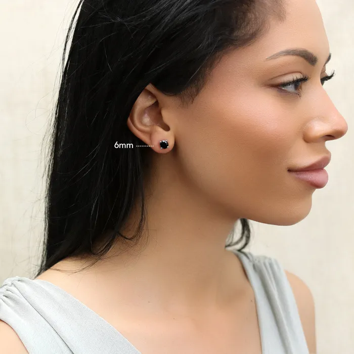 Earrings BERRICLE Solitaire Black CZ Stud Earrings in Sterling Silver