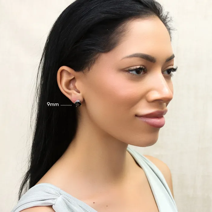 Earrings BERRICLE Solitaire Black CZ Stud Earrings in Sterling Silver