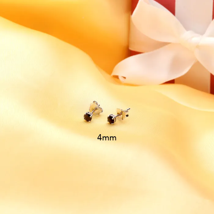 Earrings BERRICLE Solitaire Black CZ Stud Earrings in Sterling Silver