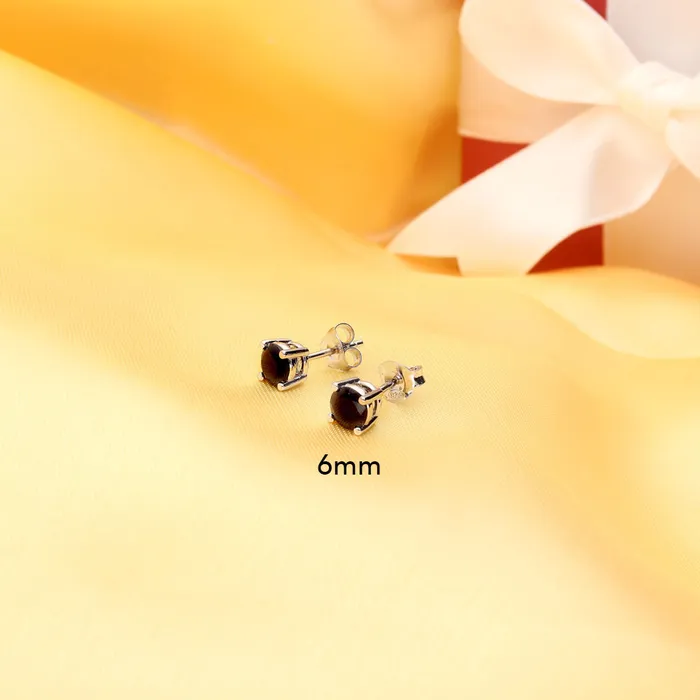Earrings BERRICLE Solitaire Black CZ Stud Earrings in Sterling Silver
