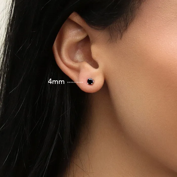 Earrings BERRICLE Solitaire Black CZ Stud Earrings in Sterling Silver
