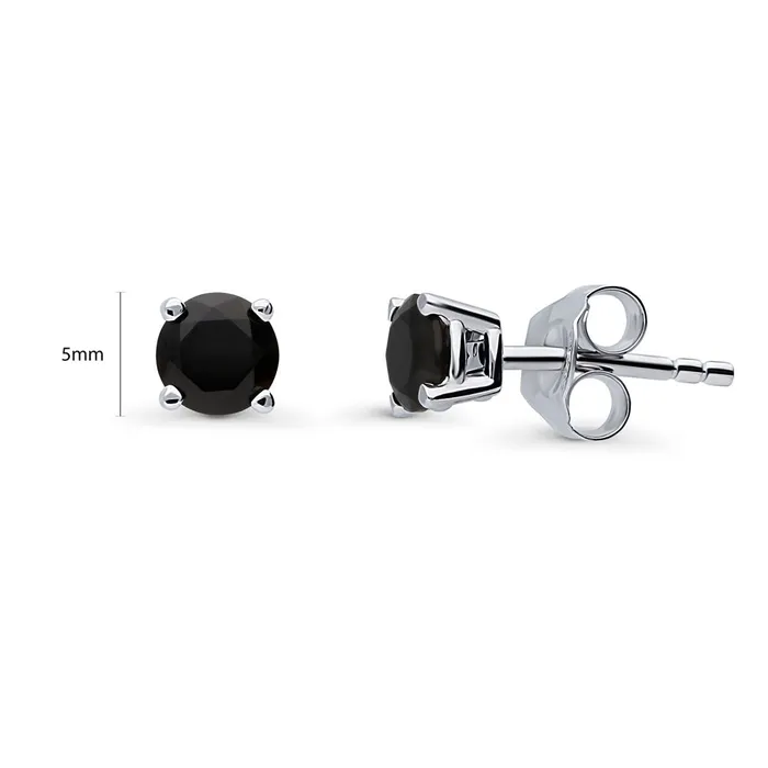 Earrings BERRICLE Solitaire Black CZ Stud Earrings in Sterling Silver