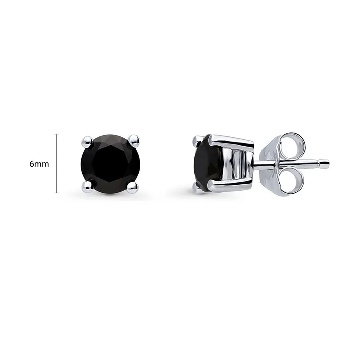 Earrings BERRICLE Solitaire Black CZ Stud Earrings in Sterling Silver