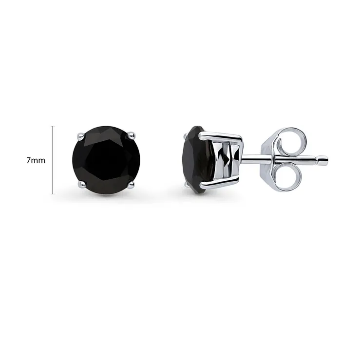 Earrings BERRICLE Solitaire Black CZ Stud Earrings in Sterling Silver